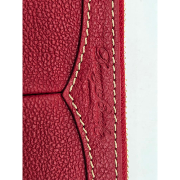 Women's Dooney & Bourke Red Leather Wristlet Clutch One Size Beige Stitching - Picture 3 of 10
